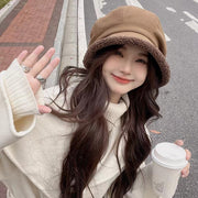 キャスケット ハット 帽子 レディース 女性用 ぼうし 裏ボア もこもこ 無地 シンプル カジュアル おしゃれ 可愛い 暖かい あったか 防寒