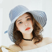 日除け帽 サンハット レディース 女性用 帽子 つば広 日焼け防止 ストライプ柄 おしゃれ ファッション 外出 お出かけ