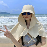 ハット フェイスカバー つば広 レディース 女性 帽子 ぼうし 日よけ 日焼け予防 顔 首 ガード 紫外線対策 通気性 アウトドア ガーデニング 農作業 外作業 長め シンプル ベージュ 黒 カーキ ピンク