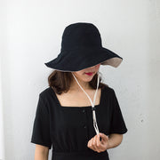 ハット レディース 女性 帽子 つば広 あご紐付き リバーシブル シンプル 無地 単色 日よけ 日焼け防止 紫外線対策
