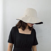 ハット レディース 女性 帽子 つば広 あご紐付き リバーシブル シンプル 無地 単色 日よけ 日焼け防止 紫外線対策