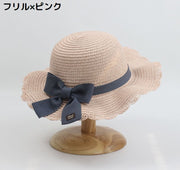 麦わら帽子 レディース キッズ 女の子 ストローハット UVケア 紫外線対策 日よけ リボン あご紐付き かわいい おしゃれ 夏