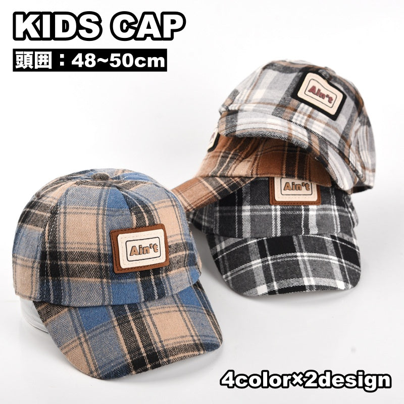 帽子 キャップ キッズ 子供用 女の子 男の子 野球帽 48cm 49cm 50cm 2歳 3歳 4歳 春 秋 冬 ぼうし チェック柄 ロゴ カジュアル 日よけ 紫外線対策 調節可能 おしゃれ 普段使い おでかけ ファッション小物 女児 男児