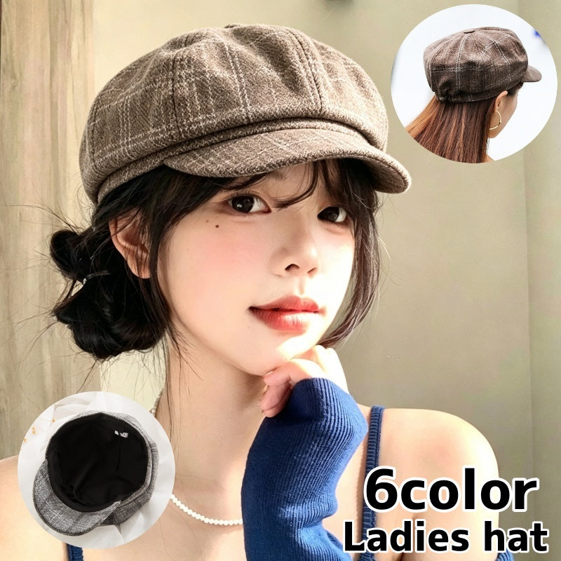 キャスケット レディース 女性 帽子 八角帽 ニュースボーイキャップ チェック柄 レトロ 英国風 つば付き おしゃれ カジュアル 通勤 通学 普段使い ベレー帽