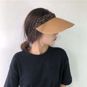 サンバイザー レディース 麦わら ストロー 女性用 大人用 レオパード ヒョウ柄 豹柄 ひょう 帽子 ぼうし つば広 紫外線対策 日除け お出かけ おしゃれ かわいい シック クール スタイリッシュ カジュアル デイリー 婦人用