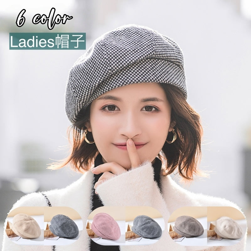 帽子 ベレー帽 レディース 女性 ぼうし ベレーキャップ 格子 千鳥柄 シンプル 秋 冬 カジュアル 日除け 寒さ対策 定番 おしゃれ かわいい 普段使い デイリー おでかけ ファッション小物 婦人用