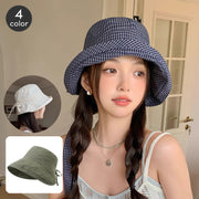 バケットハット レディース 帽子 つば広 ロールブリム ロールアップつば 日よけ 紫外線対策 春夏 チェック柄 リボン 格子柄 折り畳み サンハット カジュアル デイリー おしゃれ かわいい ぼうし 女性用
