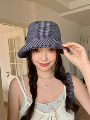バケットハット レディース 帽子 つば広 ロールブリム ロールアップつば 日よけ 紫外線対策 春夏 チェック柄 リボン 格子柄 折り畳み サンハット カジュアル デイリー おしゃれ かわいい ぼうし 女性用