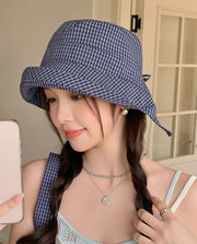 バケットハット レディース 帽子 つば広 ロールブリム ロールアップつば 日よけ 紫外線対策 春夏 チェック柄 リボン 格子柄 折り畳み サンハット カジュアル デイリー おしゃれ かわいい ぼうし 女性用