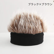 ウィッグ付き帽子 ニット帽 メンズ ぼうし かつら ウィッグキャップ 髪の毛 ふさふさ フェイクファー ボア 男性用 カツラ 仮装 コスプレ 衣装 変装 イメチェン イベント おしゃれ かっこいい