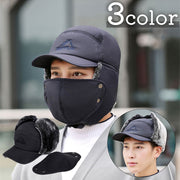 目出し帽 フェイスマスク 3way 男女兼用 帽子 キャップ ハット つばあり 耳あて付き 裏ボア スナップボタン 厚手 防寒 暖かい 冬 レディース メンズ 女性 男性 単色 シンプル