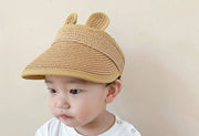サンバイザー ベビー キッズ 子供用 帽子 女の子 男の子 うさぎ ウサギ  耳付き 麦わら ストローハット 調節可能 紫外線対策 日よけ 日差し除け