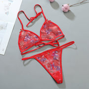 ブラジャー ショーツ 上下セット セクシーランジェリー レディース 女性用 下着 インナー 三角ブラ Tバック 紐パン シースルー 透け感 フラワー お花 キュート 可愛い お洒落 セクシー SEXY 大人女子