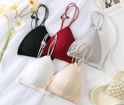 ブラジャー 三角ブラ レディース ノンワイヤー ブラレット 下着 カップ付きインナー フロントホック 肩紐細め 美背中 セクシー