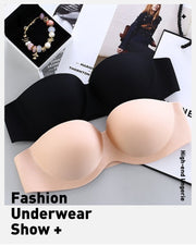 ストラップレスブラ ノンワイヤーブラ レディース 女性用 インナー ブラジャー 下着 肩ひもなし シームレス クリアバックストラップ付 無地 シンプル