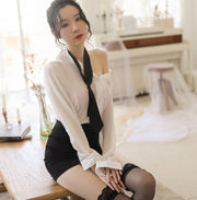 セクシーコスチューム 教師 先生 レディース 4点セット ネクタイ ワイシャツ スカート Tバックショーツ 黒 白 透ける シースルー コスプレ セクシー下着 大人 可愛い