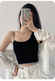 ブラトップ タンクトップ キャミソール クロップド丈 カップ付き 取り外し可能 アシンメトリー レディース 女性 婦人 インナー おしゃれ ベーシックカラー