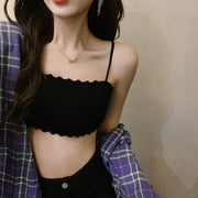 ハーフトップブラ ノンワイヤーブラ レディース 女性 婦人服 下着 インナー ブラジャー カップ付き パッド付 3段ホック リブ生地 フリル おしゃれ かわいい キュート ガーリー 無地 単色 白 ピンク 灰 黒 ベージュ