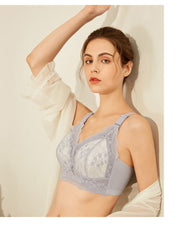 ブラジャー ノンワイヤー フルカップ レディース 女性用 インナー 下着 ランジェリー レース フラワー 脇高 背中ホック 可愛い おしゃれ 上品 婦人用