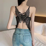 ブラトップ カップ付きインナー キャミソール レディース 下着 肌着 ノンワイヤー レース シースルー 透け感 蝶 チョウ 女性用 婦人用 可愛い 華やか おしゃれ