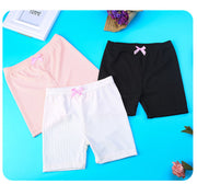 オーバーパンツ 子供用 ペチパンツ インナーパンツ キッズ ジュニア リブ ショートスパッツ 3分丈 リブ ショーパン リボン メロウフリル ブラック ピンク ホワイト