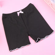 オーバーパンツ 子供用 ペチパンツ インナーパンツ キッズ ジュニア リブ ショートスパッツ 3分丈 リブ ショーパン リボン メロウフリル ブラック ピンク ホワイト