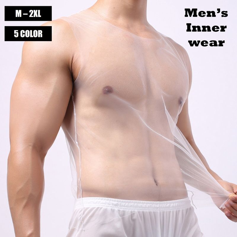 ノースリーブインナー タンクトップ 下着 インナーウェア ベスト メンズ 男性 透け スケルトン メッシュ セクシー