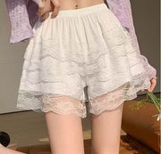 ペチパンツ レースペチコートパンツ レディース 女性用 インナーパンツ 3分丈 レース フリル ティアード 透け防止 肌着 ショートパンツ チラ見え対策 パンチラ防止 部屋着 かわいい おしゃれ