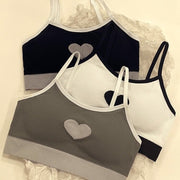 ハーフトップブラ スポーツブラ ブラジャー ノンワイヤー レディース 女性用 インナー 単品 下着 細ストラップ パッド付き 取り外し可能 リブ 女の子 婦人用 ハート かわいい