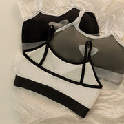 ハーフトップブラ スポーツブラ ブラジャー ノンワイヤー レディース 女性用 インナー 単品 下着 細ストラップ パッド付き 取り外し可能 リブ 女の子 婦人用 ハート かわいい