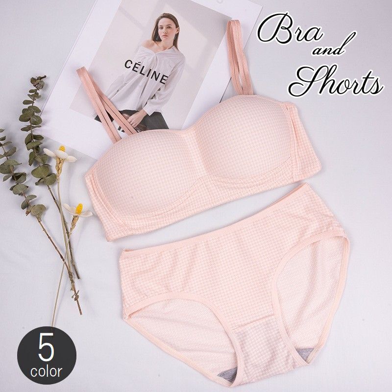 ブラジャー ショーツ 上下セット レディース 女性用下着 インナー 3／4カップ ギンガムチェック おしゃれ かわいい