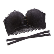 ストラップレスブラ ブラジャー 2way レディース 1/2カップ レース リボン  厚手ブラパッド 肩紐なし ハーフカップブラ インナー 女性下着 ドレス オフショルダー 女性用 婦人用