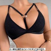 ブラジャー 3/4カップ インナー レディース 下着 ブラ リング 紐 ホックなし おしゃれ かわいい シンプル リブ 単色