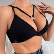 ブラジャー 3/4カップ インナー レディース 下着 ブラ リング 紐 ホックなし おしゃれ かわいい シンプル リブ 単色