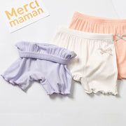 ペチパンツ ボーイレッグショーツ ボックスショーツ キッズ ジュニア 子供用 子ども用 女の子 下着 インナー リボン 裾フリル クロッチ付き 透け防止 パンチラ防止 無地 グレー ピンク ベージュ ホワイト ブラック シンプル カジュアル 可愛い キュート フェミニン ガーリー おしゃれ
