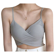 ブラトップ カップ付き キャミソール インナー 女性下着 レディース カシュクール クロップド丈 ショート丈 リブ 単色 おしゃれ かわいい 肌見せ 重ね着 カジュアル デイリー