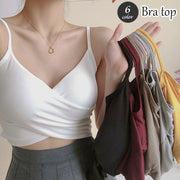 ブラトップ カップ付き キャミソール インナー 女性下着 レディース カシュクール クロップド丈 ショート丈 リブ 単色 おしゃれ かわいい 肌見せ 重ね着 カジュアル デイリー