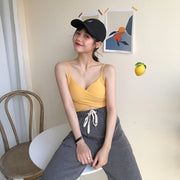 ブラトップ カップ付き キャミソール インナー 女性下着 レディース カシュクール クロップド丈 ショート丈 リブ 単色 おしゃれ かわいい 肌見せ 重ね着 カジュアル デイリー