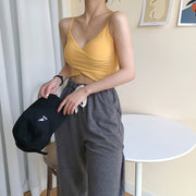 ブラトップ カップ付き キャミソール インナー 女性下着 レディース カシュクール クロップド丈 ショート丈 リブ 単色 おしゃれ かわいい 肌見せ 重ね着 カジュアル デイリー