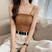 ブラトップ キャミソール カップ付きインナー レディース 女性用 下着 肌着 ショート丈 シャーリング フリル トップス ソリッドカラー 可愛い おしゃれ 楽ちん 婦人用