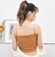 ブラトップ キャミソール カップ付きインナー レディース 女性用 下着 肌着 ショート丈 シャーリング フリル トップス ソリッドカラー 可愛い おしゃれ 楽ちん 婦人用