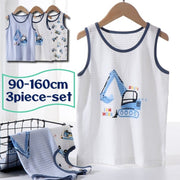 タンクトップ 3枚セット 男の子用 ノースリーブ キッズ ジュニア ボーイズ 下着 インナー 肌着 ラウンドネック 通気性 重機 ユンボ トラック 乗り物 おしゃれ かっこいい デイリー 袖なし