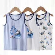 タンクトップ 3枚セット 男の子用 ノースリーブ キッズ ジュニア ボーイズ 下着 インナー 肌着 ラウンドネック 通気性 重機 ユンボ トラック 乗り物 おしゃれ かっこいい デイリー 袖なし