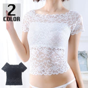 インナー 半袖 レディース 女性用 無地 単品 黒 白 トップス レース 下着 肌着 カットソー 透け感 シースルー フィット セクシー 可愛い おしゃれ お出かけ 普段使い 女子力アップ 婦人用