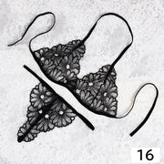 三角ブラ ショーツ 2点セット 上下セット レディース ランジェリー ノンワイヤー Tバック 紐パン 透け感 刺繍 花柄 セクシー 下着 女性 大人