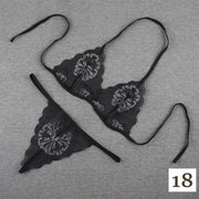 三角ブラ ショーツ 2点セット 上下セット レディース ランジェリー ノンワイヤー Tバック 紐パン 透け感 刺繍 花柄 セクシー 下着 女性 大人