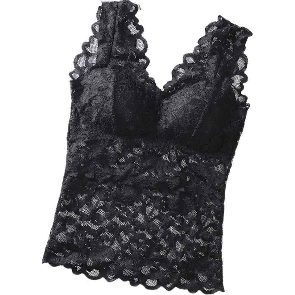 ブラトップ インナー タンクトップ レディース 女性 Vネック 下着 肌着 シースルー 透け感 カップ付き 総レース フリル 可愛い タイト すっきり フィット感 蒸れにくい 涼しい 夏 大きいサイズ M XL 3XL