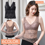 ブラトップ インナー タンクトップ レディース 女性 Vネック 下着 肌着 シースルー 透け感 カップ付き 総レース フリル 可愛い タイト すっきり フィット感 蒸れにくい 涼しい 夏 大きいサイズ M XL 3XL