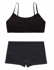 ジュニア用ブラジャー ジュニア用ショーツ セット 上下2点セット セットアップ ハーフトップブラ スポーツブラジャー ボクサーパンツ ボックスショーツ 下着 インナー アンダーウエア カップ入り カップ取り外し可能 ノンワイヤー シンプル 無地 柄なし 子供用 フリーサイズ 女子 小学生 中学生