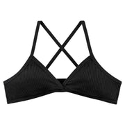 三角ブラ スポーツブラ ブラトップ レディース 女性用 インナー 下着 肌着 パッドなし 薄い バッククロス リブ 無地 単色 自宅 リラックス ヨガ フィットネス スポーツ
